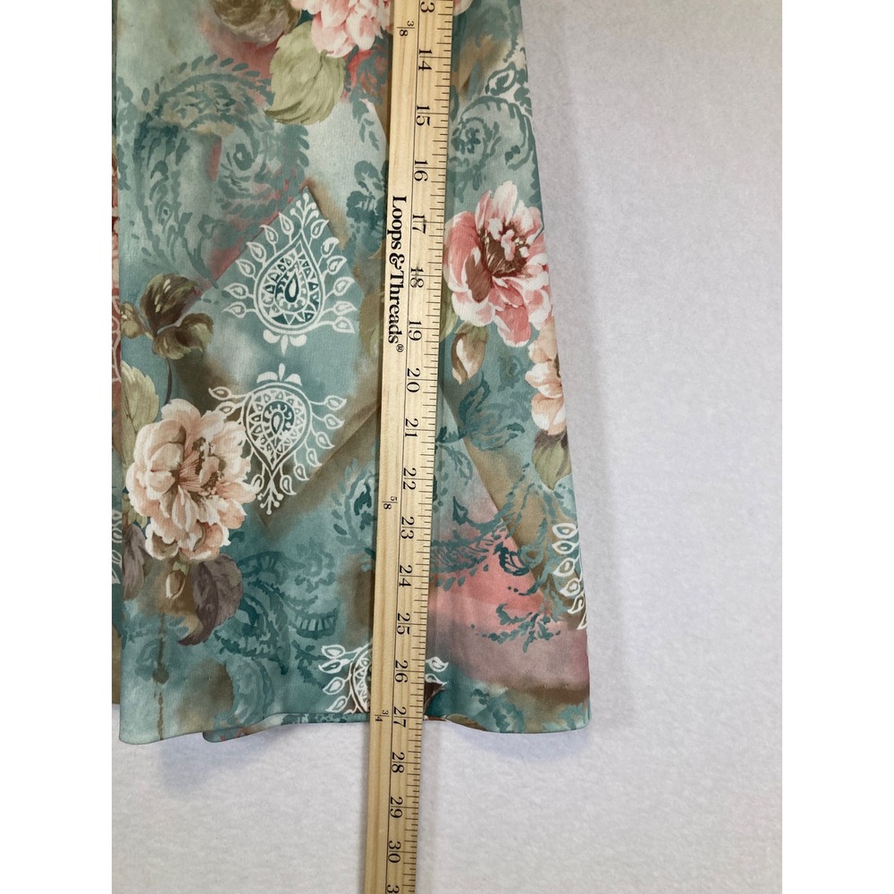 Vintage Cottagecore Floral Skirt Womens Size 12 Teal Pink Paisley Midi A-Line - Picture 7 of 8